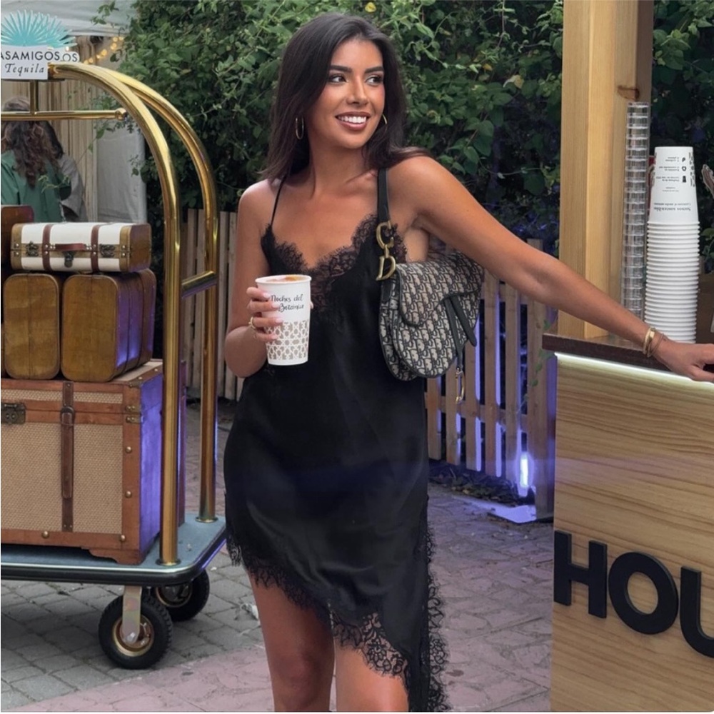 Sleeveless Black Lace-Trim Slip Dress - Women